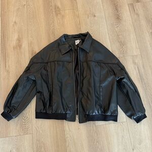 Oversized Black Faux Leather Jacket